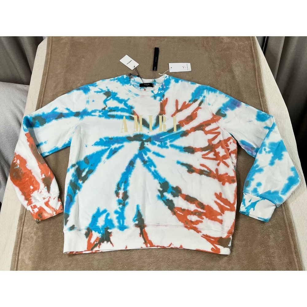 AMIRI Core Logo Tie Dye Crewneck Sweatshirt 2XL‎ Surf Blue Orange NEW MSRP $850